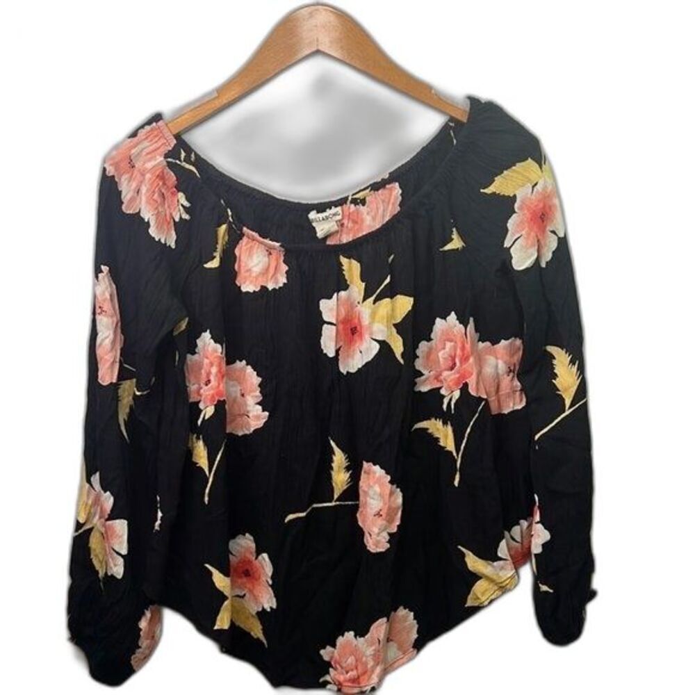 Billabong Floral‎ Off the Shoulder Blouse Long Sleeve Boho Peasant Medium